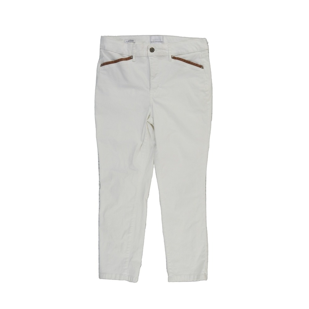 White House Black Market Crop Pants Women's Size 10 White Tan Contrast‎ Trim